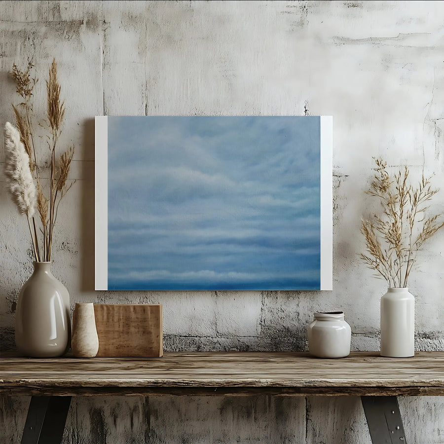 Cloudscape Canvas Wall Art | Minimalist Blue Abstract Sky Painting Print | Premium Gallery Wrapped Canvas | Modern Living Room & Office Decor
