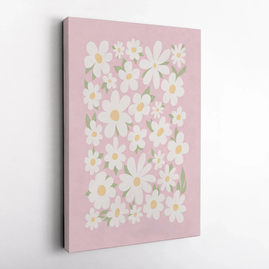 Pink Daisy Floral Canvas Wall Art | Aesthetic Minimalist Botanical Print | Premium 1.25" Gallery Wrap | Boho Home Decor Gift For Her