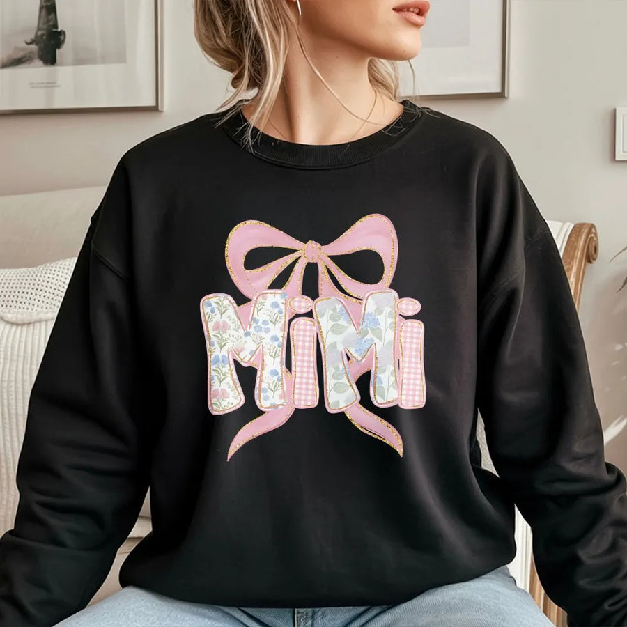 Mimi Sweatshirt | Coquette Bow Floral Gingham Design | Soft Cotton Blend Sweatshirt | Gift for Grandma on Mother's Day