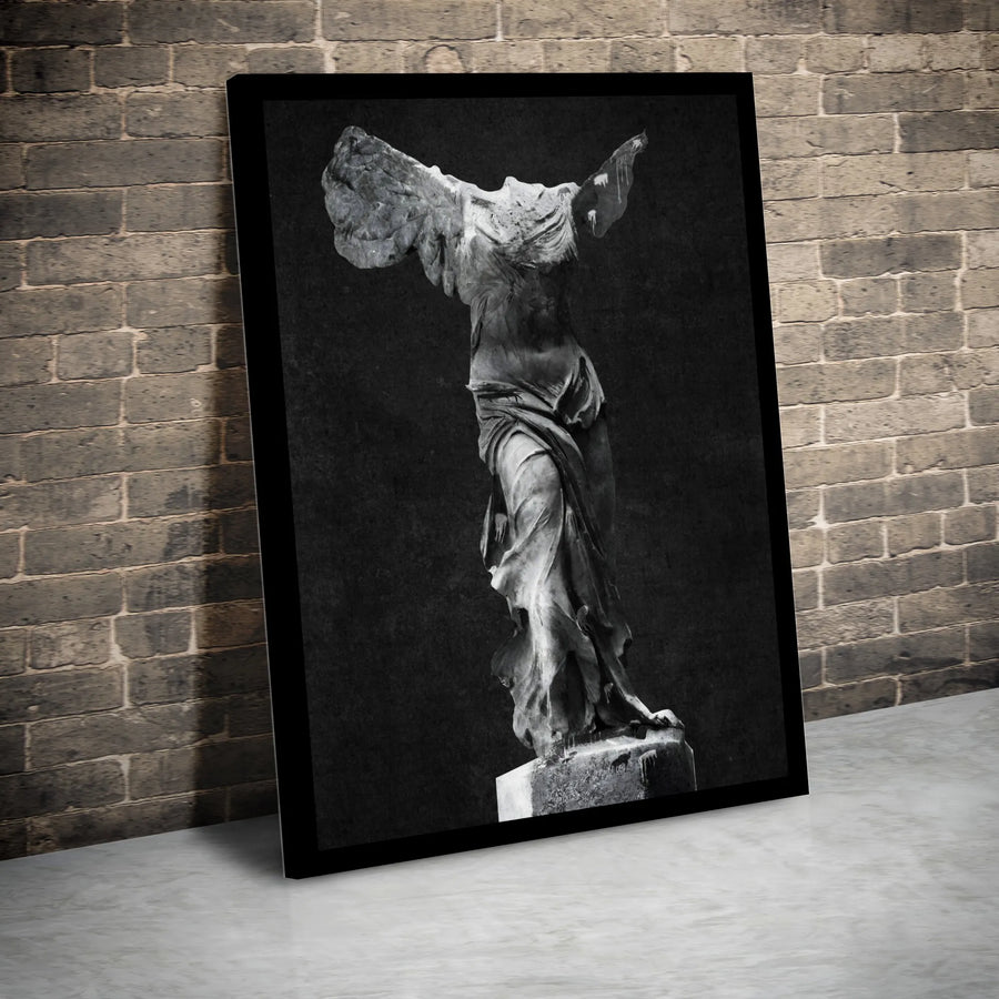 Winged Victory of Samothrace Canvas Wall Art | Minimalist Black and White Sculpture Print | Premium Gallery Wrapped Canvas | Modern Home Decor Gift for Art Historian
