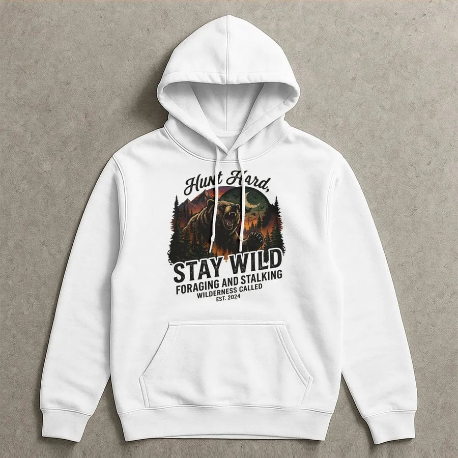 Hunting Hoodie for Men | Vintage Grizzly Bear Graphic | Premium Cotton Blend Pullover | Outdoorsman Gift for Hunter
