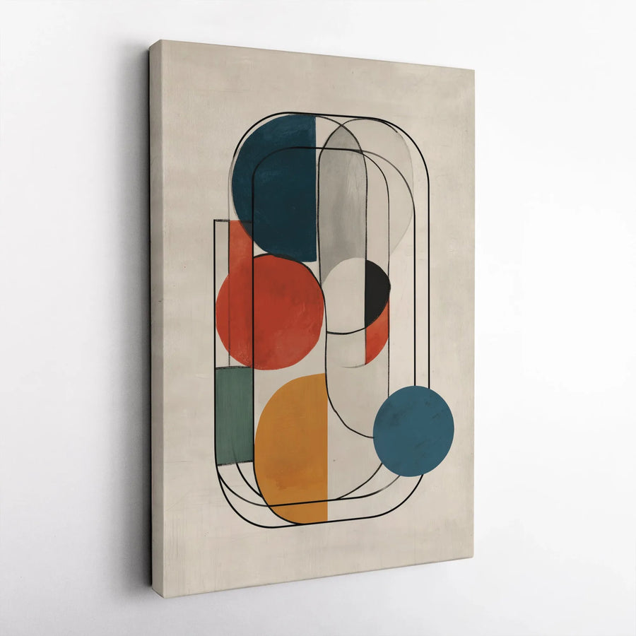 Abstract Geometric Vertical Canvas | Bauhaus Inspired Wall Art | Premium Thick Gallery Wrap | Contemporary Living Room Decor Gift