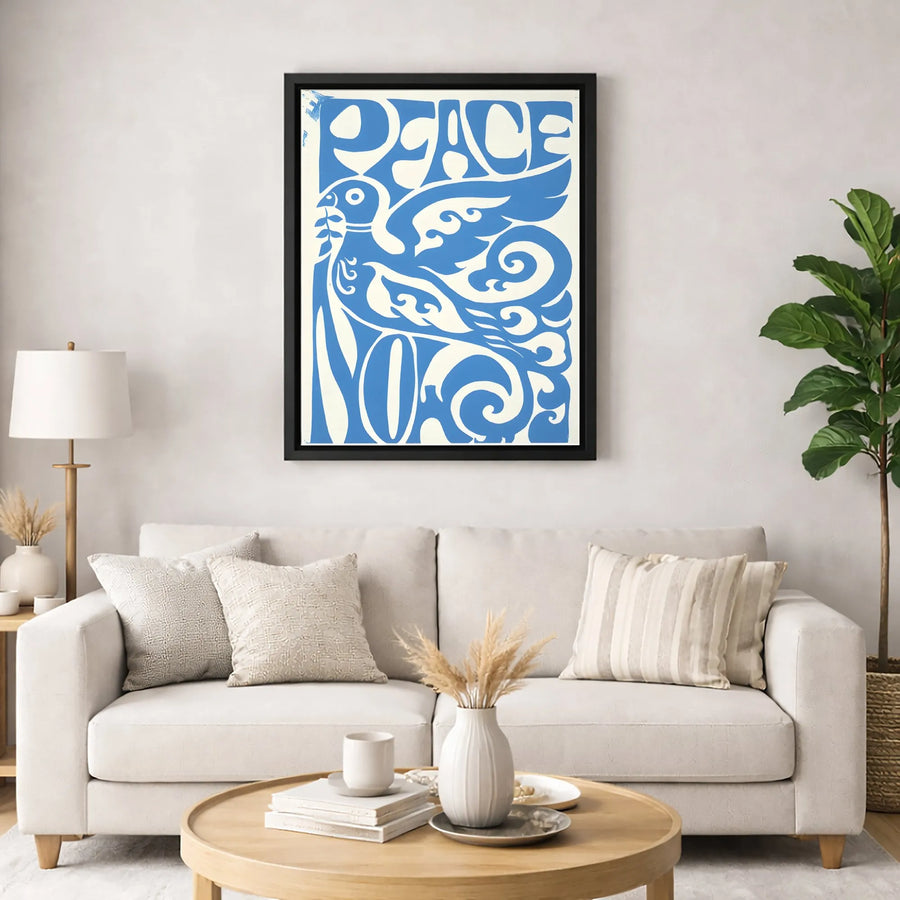 Peace Dove Wall Art | Modern Blue Botanical Illustration | Premium Gallery Wrapped Canvas | Minimalist Home Decor Gift for Living Room