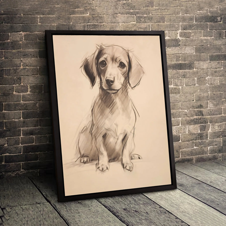 Dachshund Puppy Wall Art | Minimalist Charcoal Sketch Portrait | Premium Gallery-Wrapped Canvas | Dog Lover Gift & Home Decor