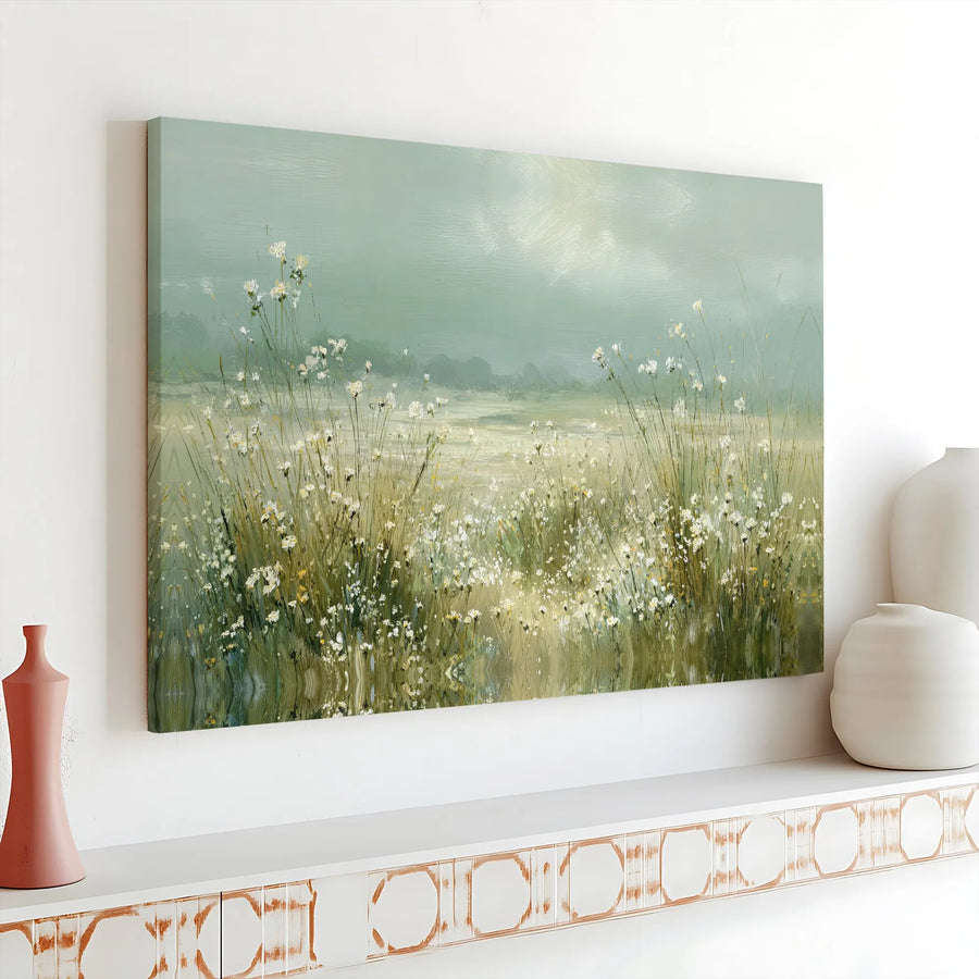 Wildflower Meadow Canvas Print | Serene Botanical Landscape Art | Premium Gallery Wrapped Canvas | Modern Farmhouse Living Room Decor Gift