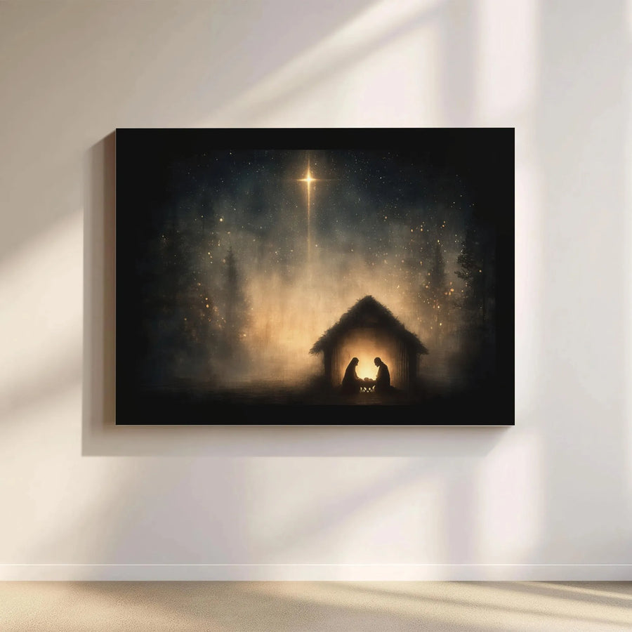 Nativity Scene Canvas Print | Star of Bethlehem Wall Art | 1.25-Inch Gallery Wrap | Christmas Religious Decor Gift for Home