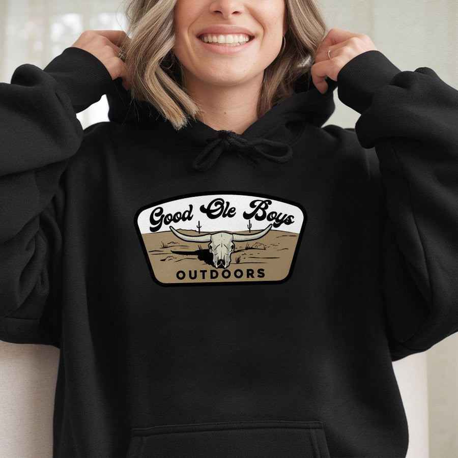 Good Ole Boys Outdoors Hoodie Western Longhorn Skull Graphic,Perfect For Hunting,Country Lifestyle,And Outdoor Adven