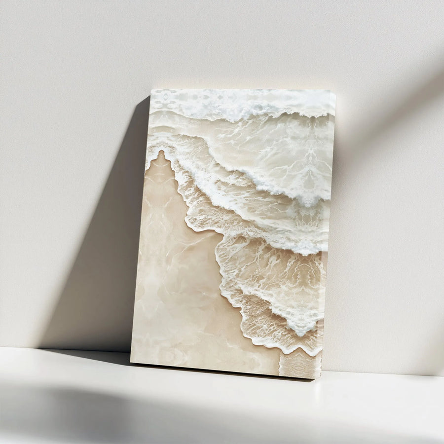 Beach Canvas Wall Art | Aerial Ocean Waves Neutral Coastal Decor | Premium Gallery Wrap Print | Modern Serene Bedroom & Living Room Decor