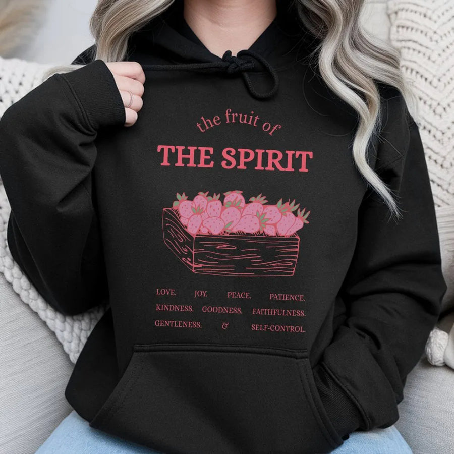 Fruit Of The Spirit Hoodie | Strawberry Graphic Bible Verse | Premium Cotton Blend | Christian Gift For Women & Men