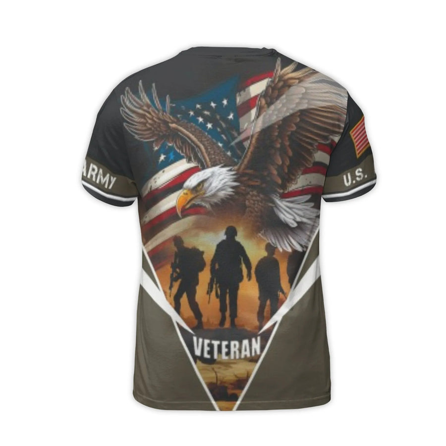 U.S. Army Veteran T-Shirt | Patriotic Eagle American Flag 3D Graphic | Premium Soft Jersey | Gift for Retired Military Soldiers Men