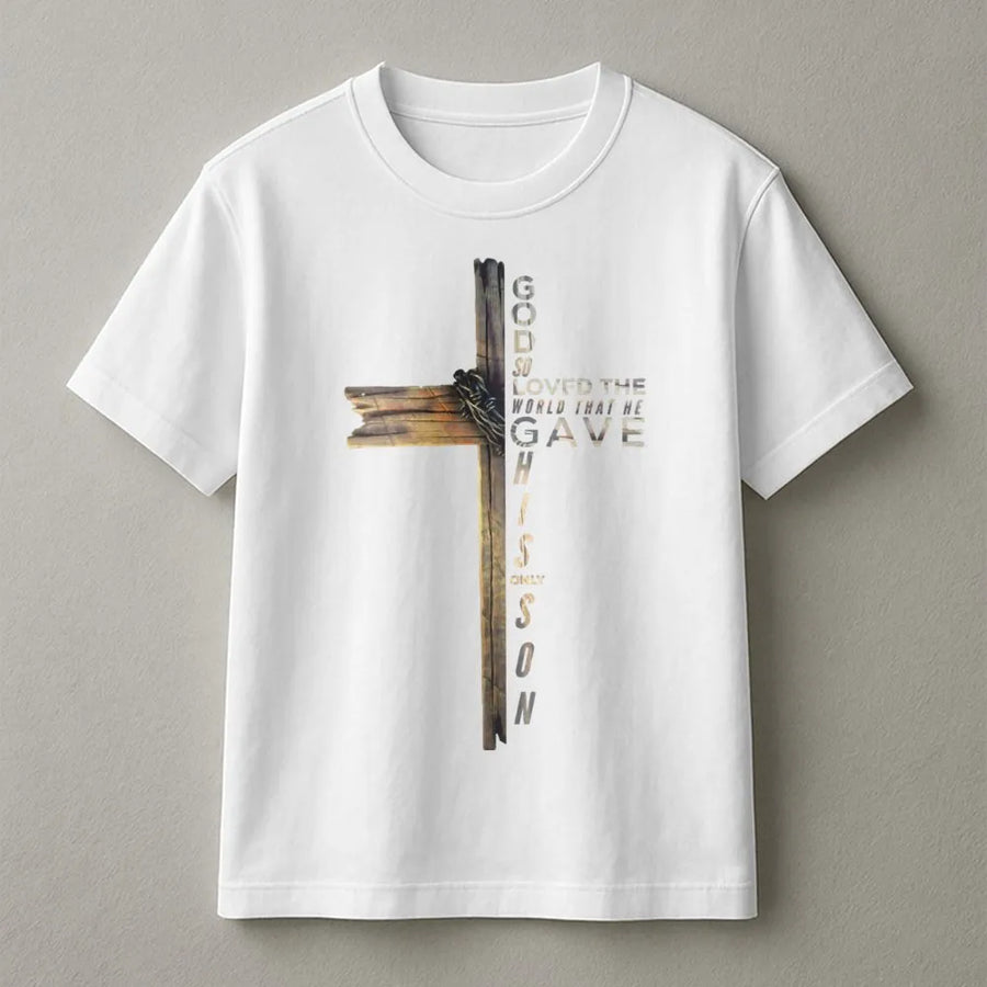 John 3 16 Cross T-Shirt | God So Loved The World Christian Graphic | Premium Cotton Religious Apparel | Faith-Based Gift For Men And Women