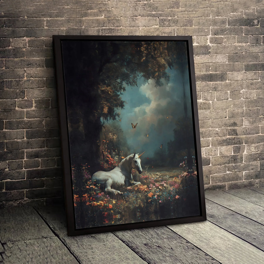Mythical Unicorn Canvas Wall Art | Enchanted Forest Wildflower Meadow Print | Premium 1.25 Inch Gallery Wrap | Fantasy Home Decor Gift