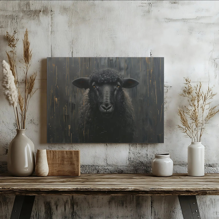 Black Sheep Wall Art | Moody Abstract Animal Portrait | Gallery Wrapped Canvas Print | Modern Farmhouse Decor For Living Room
