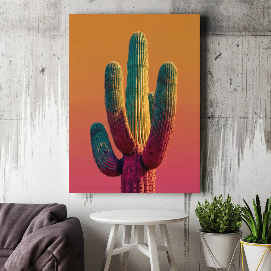 Saguaro Cactus Wall Art | Sunset Gradient Desert Print | Premium Gallery Wrapped Canvas | Southwestern Home Decor for Living Room