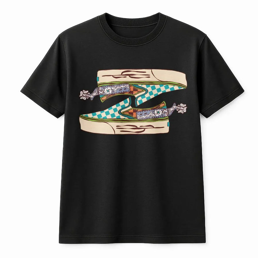 Western Cowgirl T-Shirt | Checkered Sneaker Spur Graphic | Premium Soft Cotton Tee | Country Music Festival Gift for Women