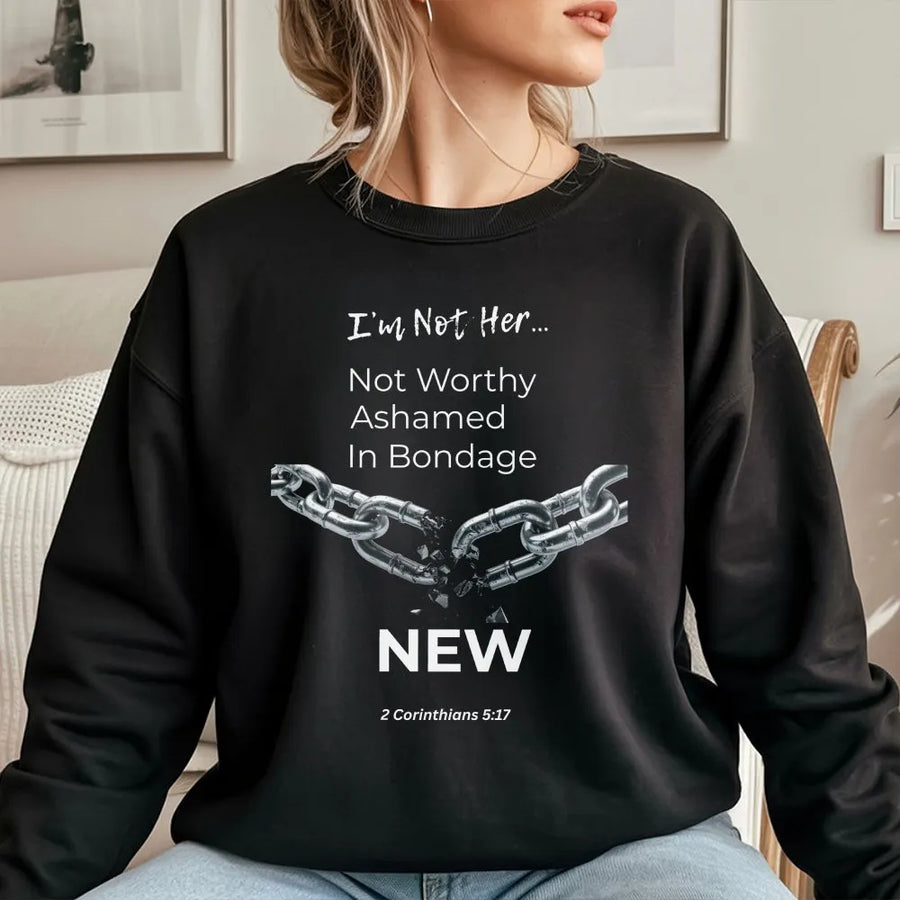 Christian Bible Verse Sweatshirt | 2 Corinthians 5:17 Breaking Chains | Unisex Soft Crewneck | Inspirational Faith Gift for Women