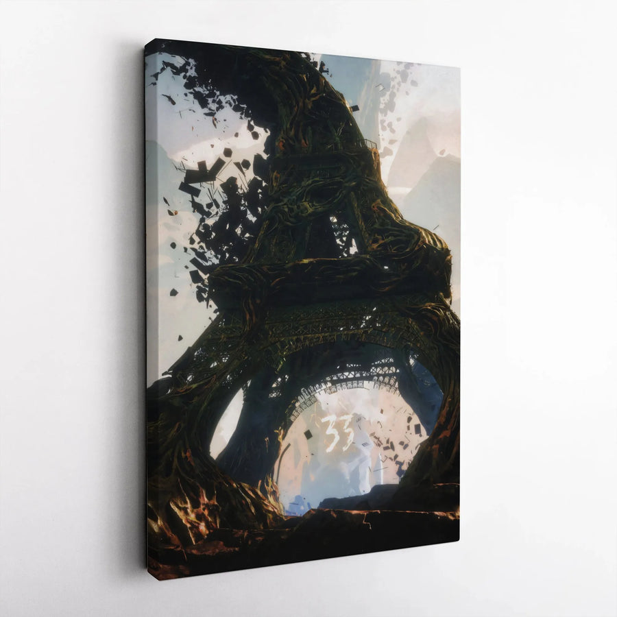Eiffel Tower Canvas Art | Apocalyptic Overgrown Paris Scenery | Premium Gallery Wrap Wall Decor | Surreal Gothic Landscape for Modern Home
