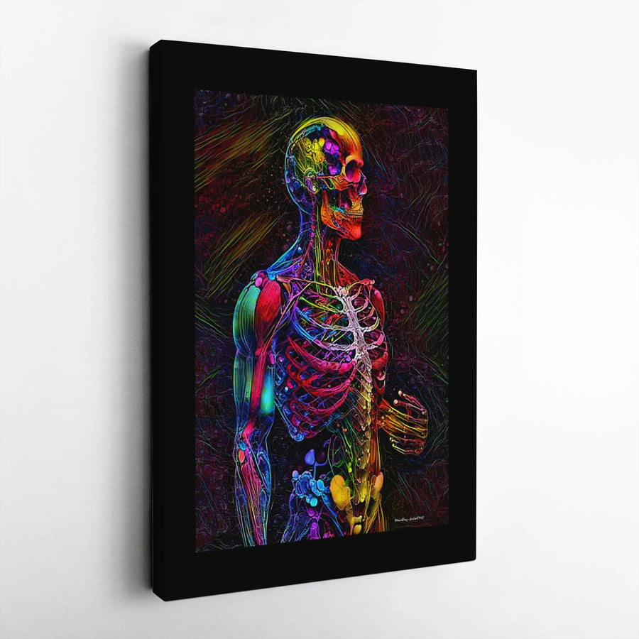 Human Anatomy Canvas Art | Psychedelic Skeleton Muscular System Print | Gallery Wrap Premium Decor | Medical Office Gift for Doctor