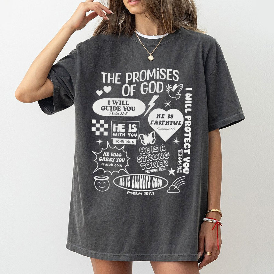 The Promises Of God T-Shirt | Bible Verse Aesthetic Typography | Premium 100% Cotton Apparel | Inspirational Christian Gift For Men And Women