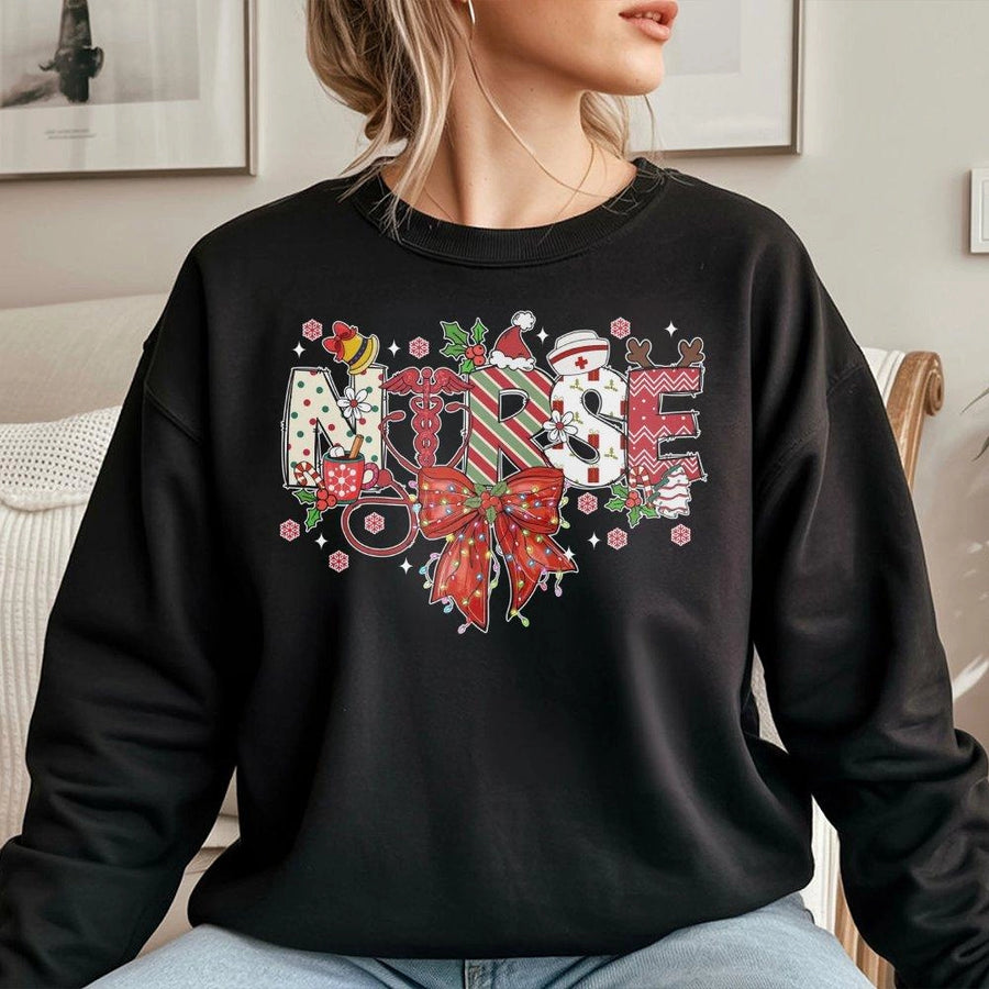 Christmas Nurse Sweatshirt | Festive Stethoscope Holiday Design | Premium Cotton Blend Crewneck | Cute RN Medical Gift for Healthcare Workers