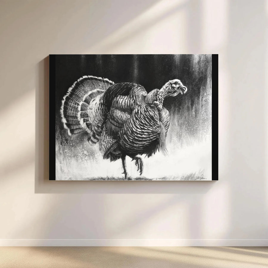 Wild Turkey Canvas Print | Realistic Charcoal Drawing Wildlife Art | Premium Gallery Wrap Wall Decor | Thanksgiving Rustic Home Gift
