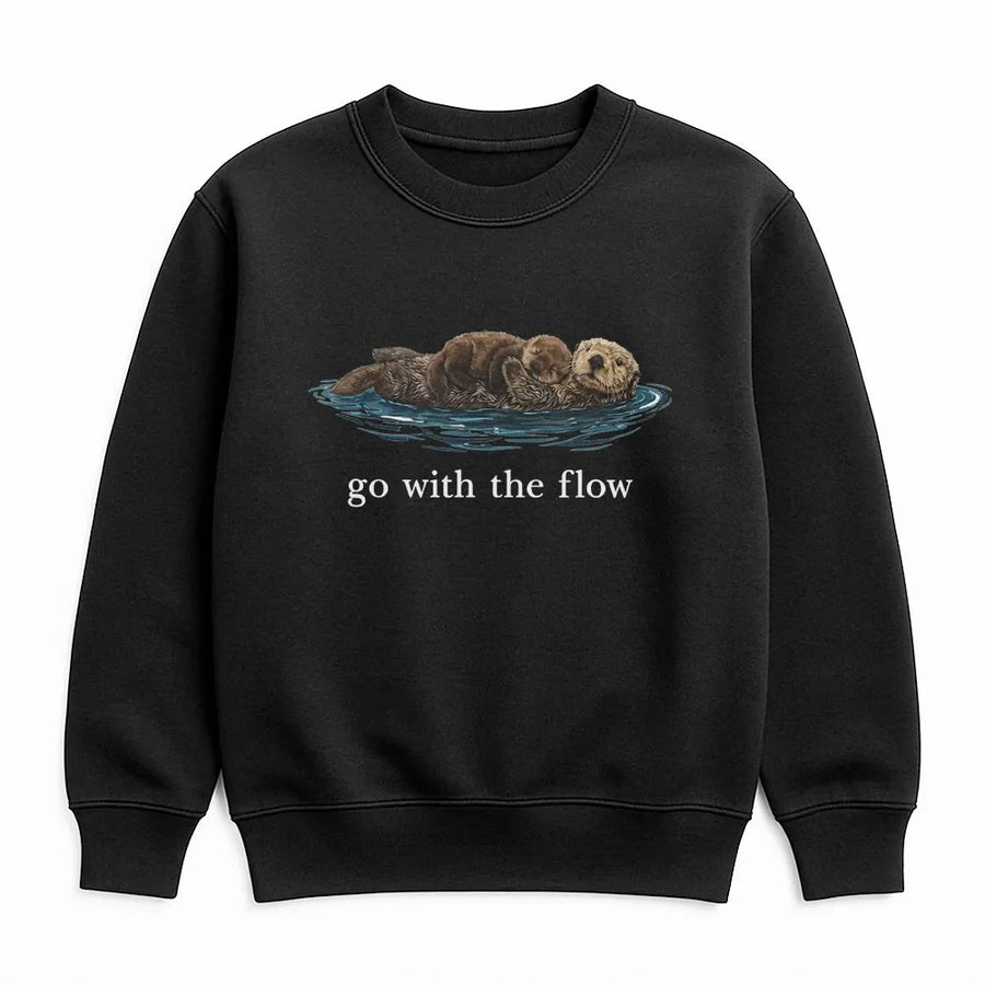 Sea Otter Sweatshirt | Go With The Flow Graphic | Premium Cotton Blend Unisex Pullover | Cute Animal Nature Lover Gift For Him Or Her