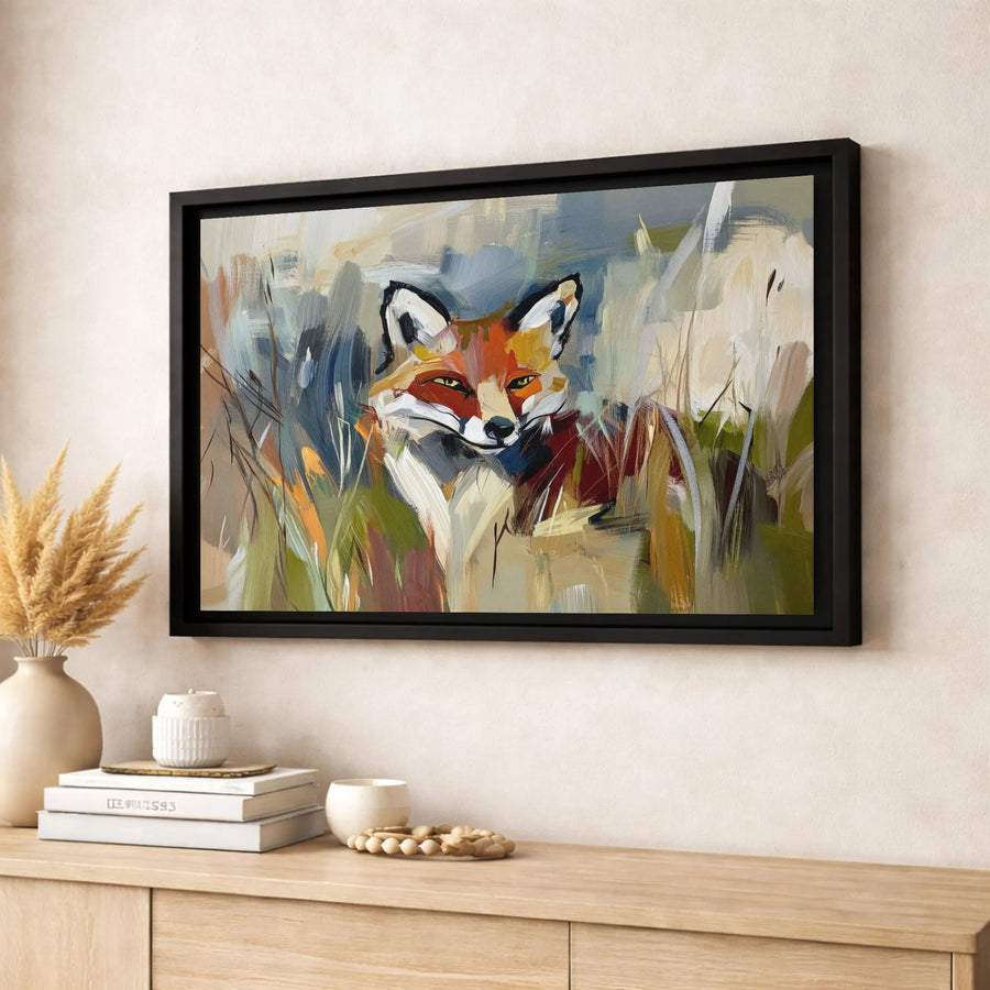Abstract Fox Canvas Wall Art | Modern Wildlife Oil Painting Print | Gallery Quality 1.25" Framed Decor | Nature Lover Living Room Gift