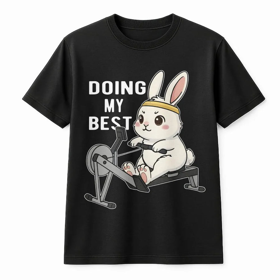 Doing My Best Gym T-Shirt | Funny Rabbit Rowing Machine Graphic | Premium Cotton Workout Tee | Motivational Fitness Gift for Men and Women