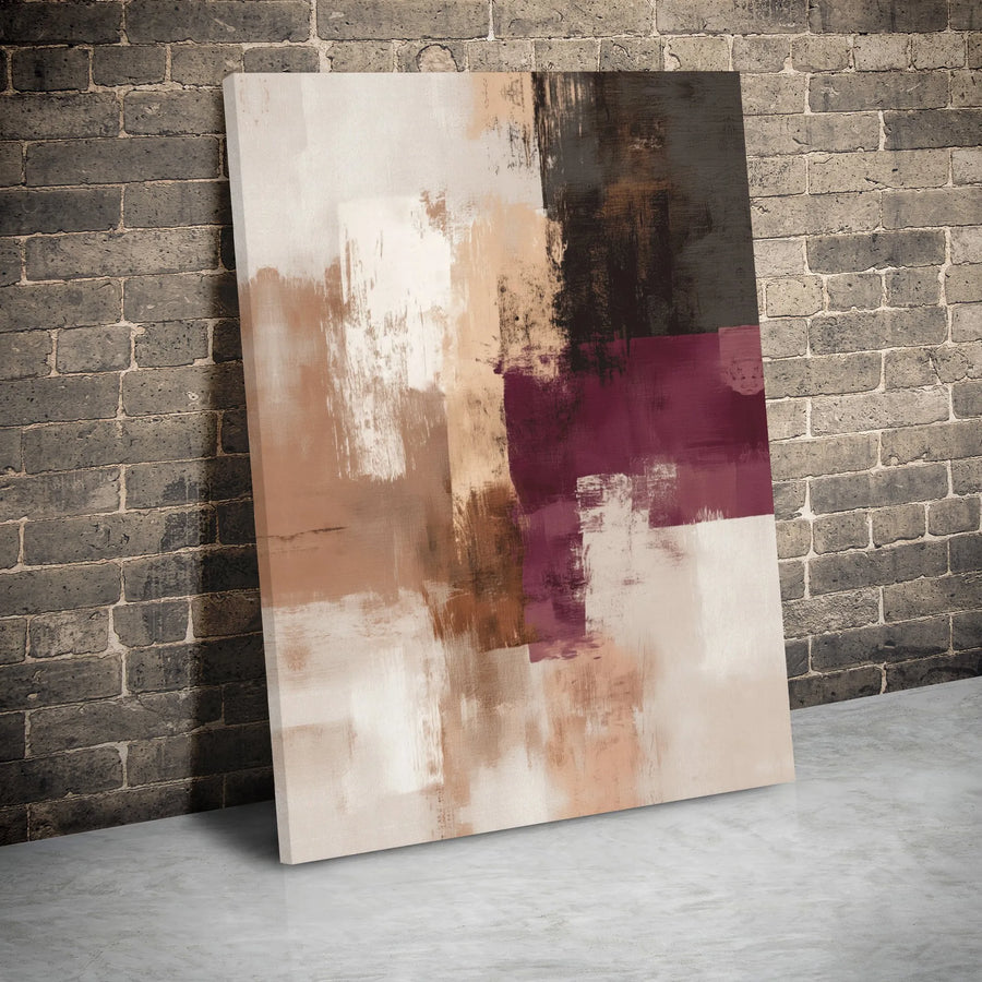 Abstract Wall Art Canvas | Modern Magenta and Neutral Brown Brush Strokes | 1.25-Inch Gallery Wrap | Contemporary Home Decor Gift