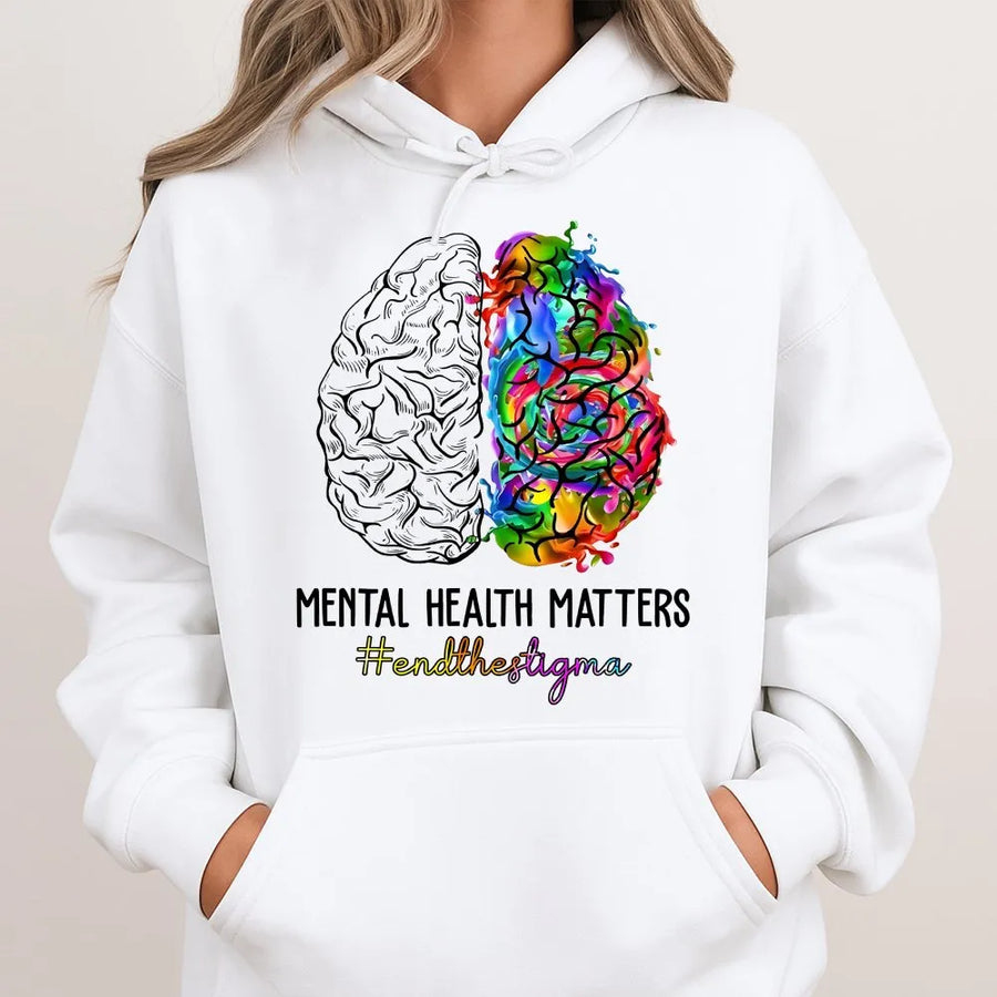 Mental Health Matters Hoodie | Colorful Brain Art Pullover | Premium Cotton Blend | Unisex Positive Awareness Gift for Advocates