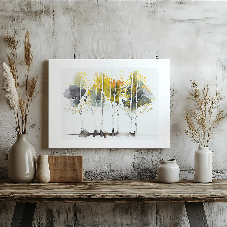 Watercolor Birch Tree Canvas Print | Autumn Forest Wall Art | Premium 1.25-Inch Gallery Wrap | Nature-Inspired Home Office Decor