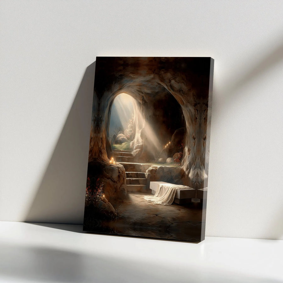 Empty Tomb Canvas Wall Art | He Is Risen Painting Print | Premium Christian Wall Decor | Inspirational Gift for Easter