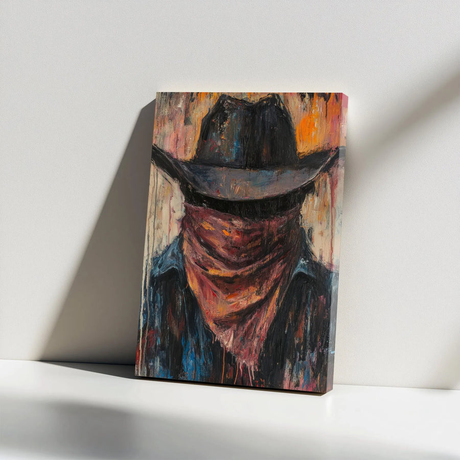 Abstract Cowboy Canvas Print | Textured Western Outlaw Painting | Premium Thick Gallery Wrap Canvas | Man Cave Decor Collector's Gift