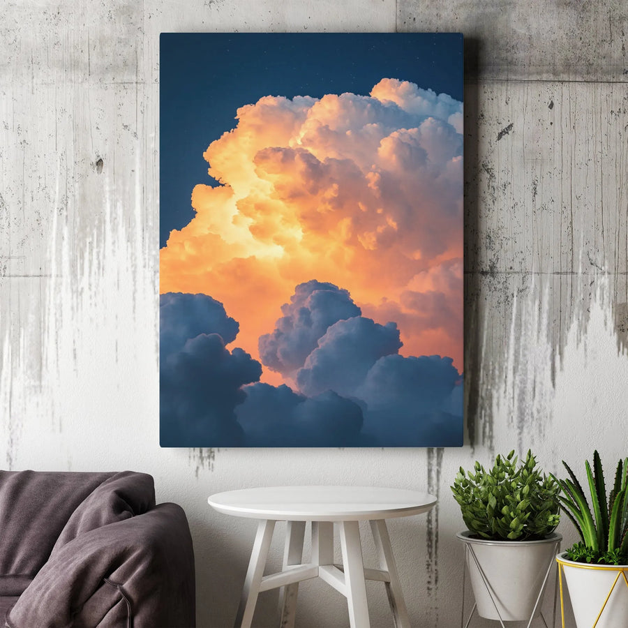 Sunset Clouds Wall Art | Dramatic Blue And Orange Sky Canvas | Gallery-Wrapped Premium Print | Modern Minimalist Home Decor Gift