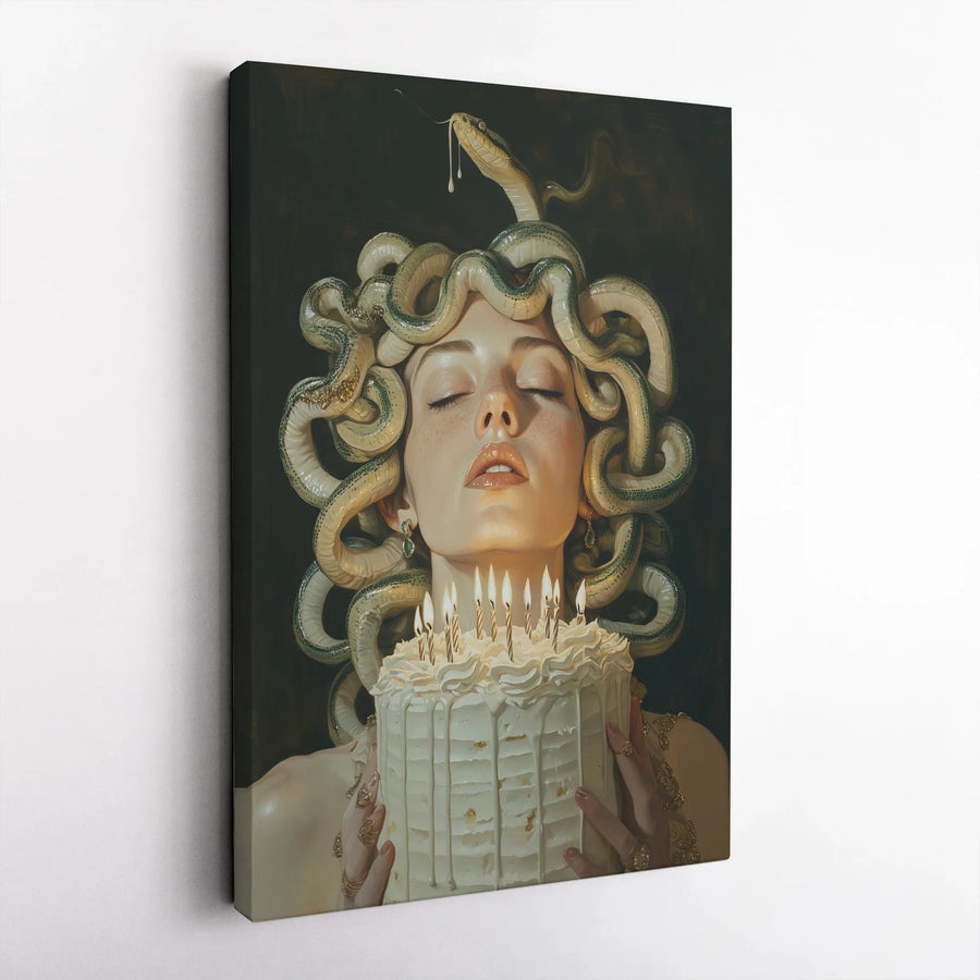 Medusa Birthday Wall Art | Surreal Mythological Oil Painting Style | 1.25-Inch Gallery Wrapped Canvas | Unique Dark Academia Home Decor Gift