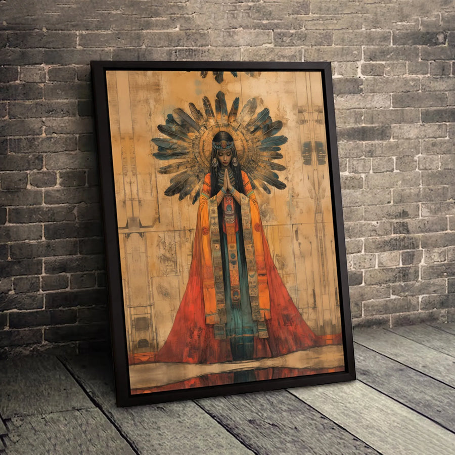 Native American Woman Wall Art | Spiritual Indigenous Portrait Canvas | Premium Gallery Wrapped Decor | Bohemian Home Gift For Her