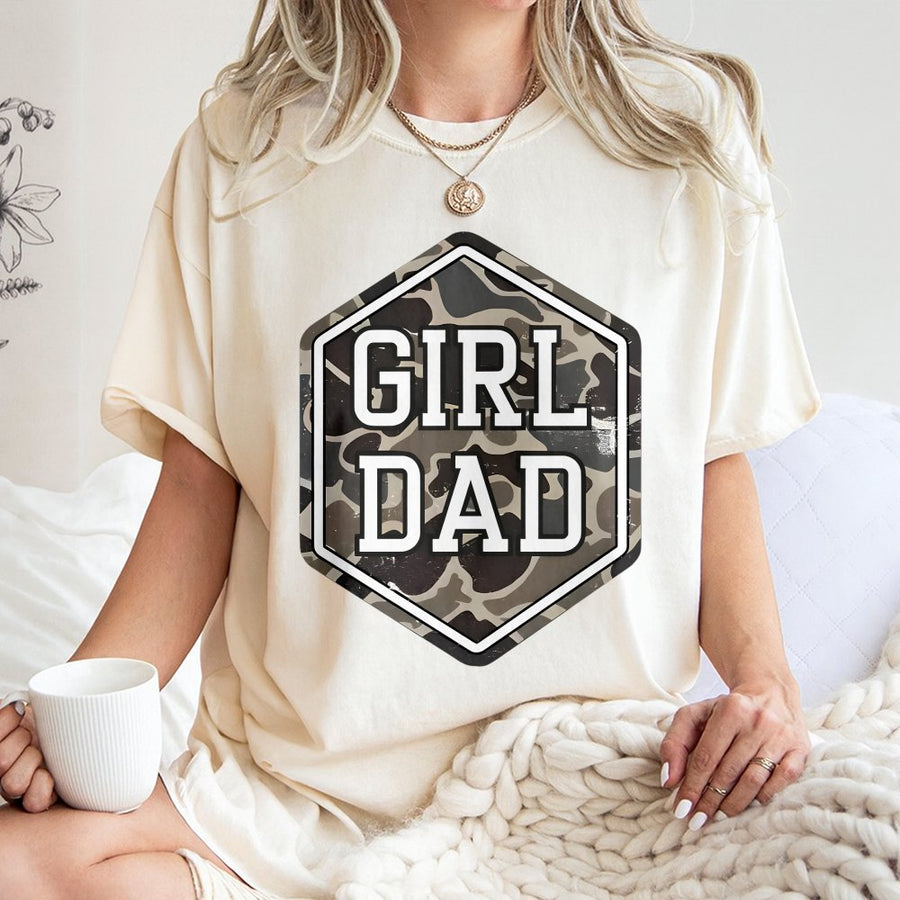 Girl Dad T-Shirt | Camouflage Hexagon Graphic Design | Premium 100% Cotton | Perfect Father's Day 2026 Gift for Proud Dad