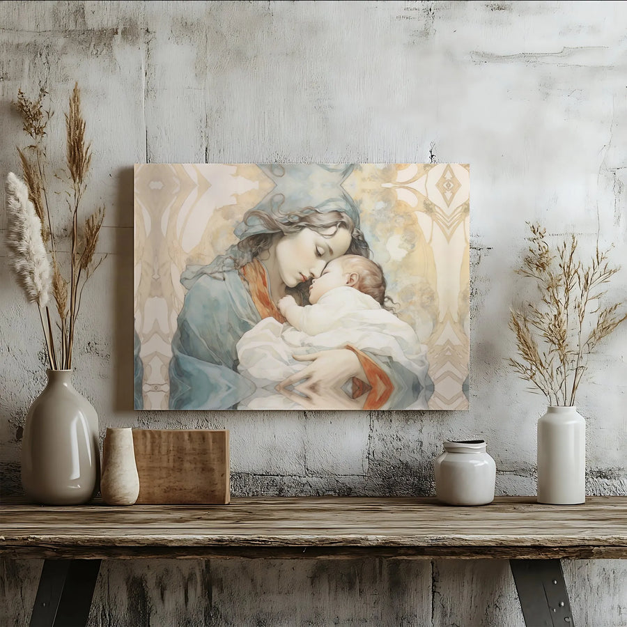 Madonna and Child Canvas Art | Watercolor Religious Wall Decor | Premium Gallery Wrap Print | Catholic Home Gift for Mothers