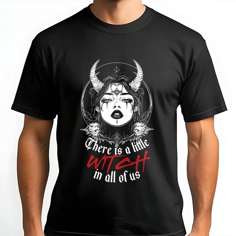 Little Witch In All Of Us T-Shirt | Gothic Occult Aesthetic Graphic Tee | Soft Cotton Premium Apparel | Halloween Gift For Women And Witchy Souls