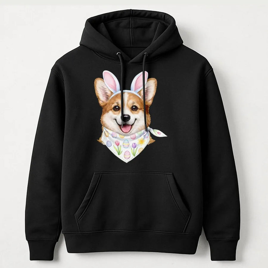 Easter Corgi Hoodie | Cute Dog With Bunny Ears Graphic | Premium Cotton Blend | Funny Spring Holiday Gift For Dog Lovers