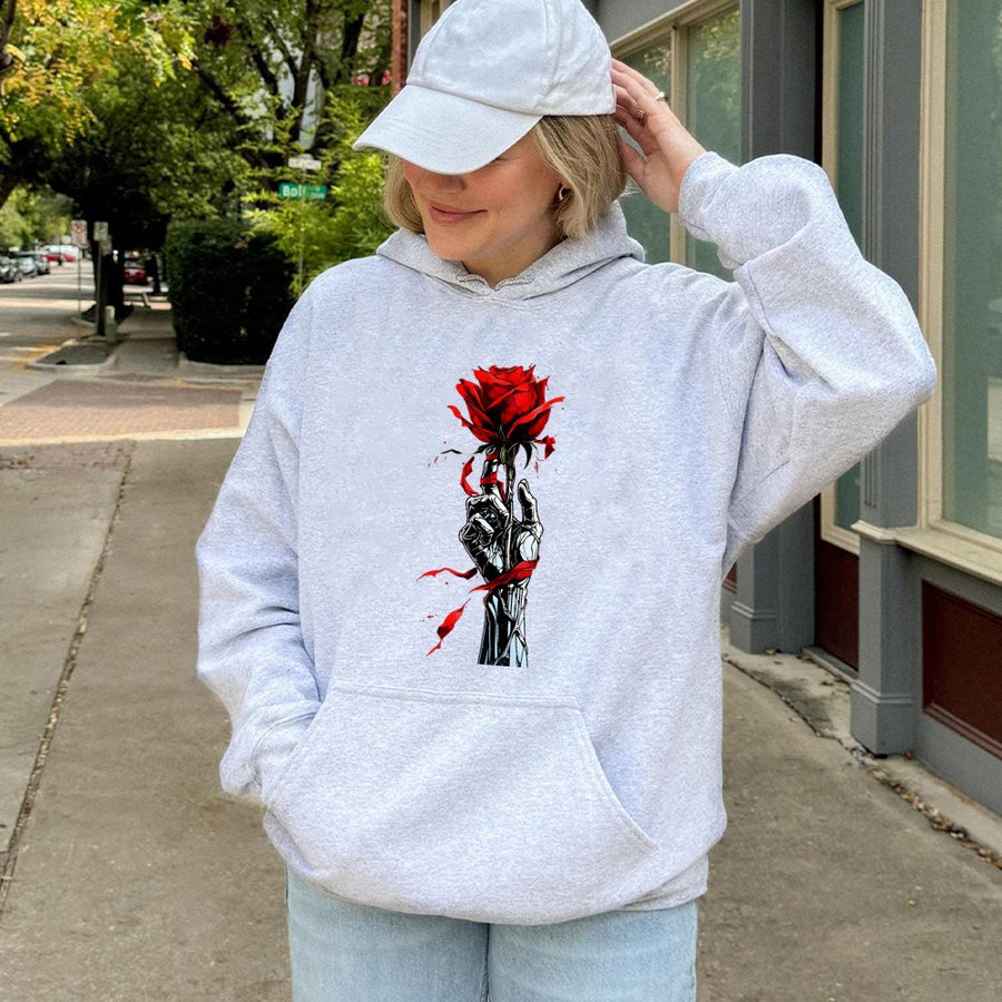 Rose Skeleton Hand Hoodie | Gothic Floral Graphic Streetwear | Premium Cotton Blend | Aesthetic Unisex Gift for Art Lovers