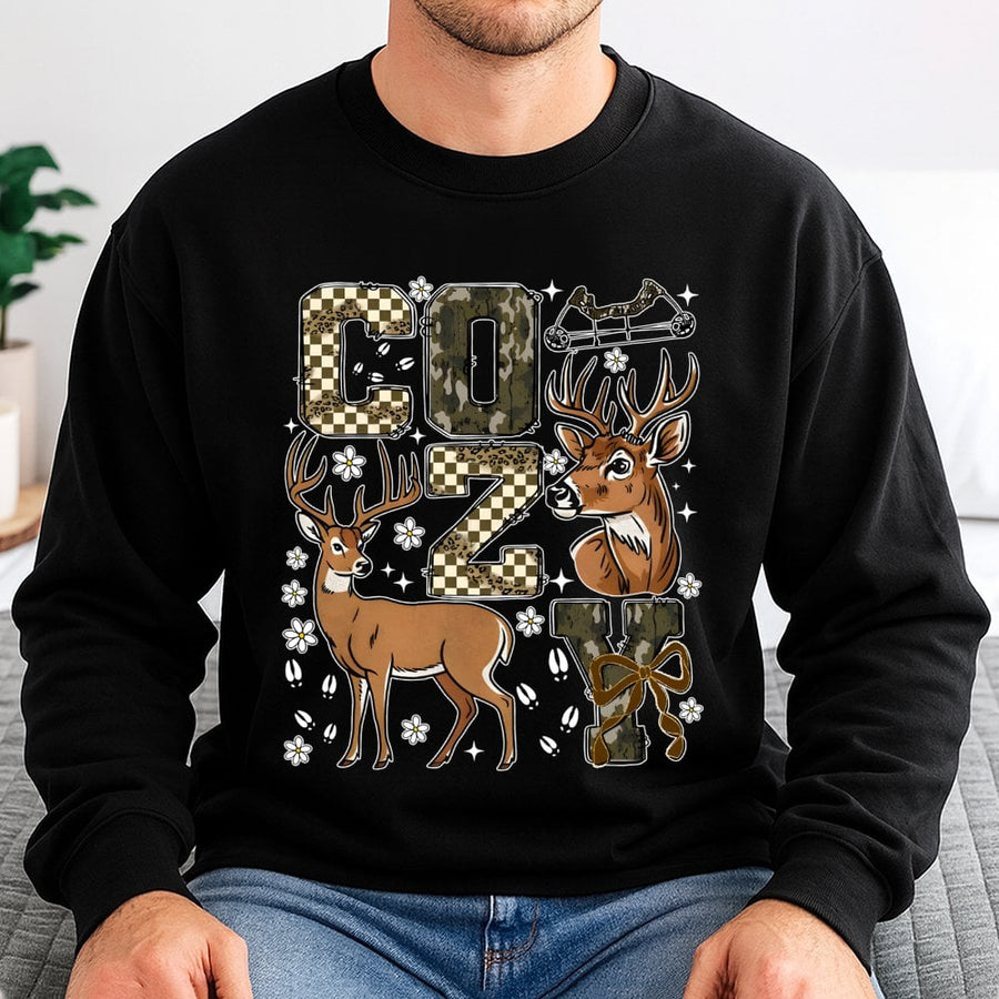 Cozy Season Deer Sweatshirt | Camo Hunting Aesthetic Graphic | Soft Cotton-Poly Blend | Premium Fall Wildlife Gift for Outdoor Lovers