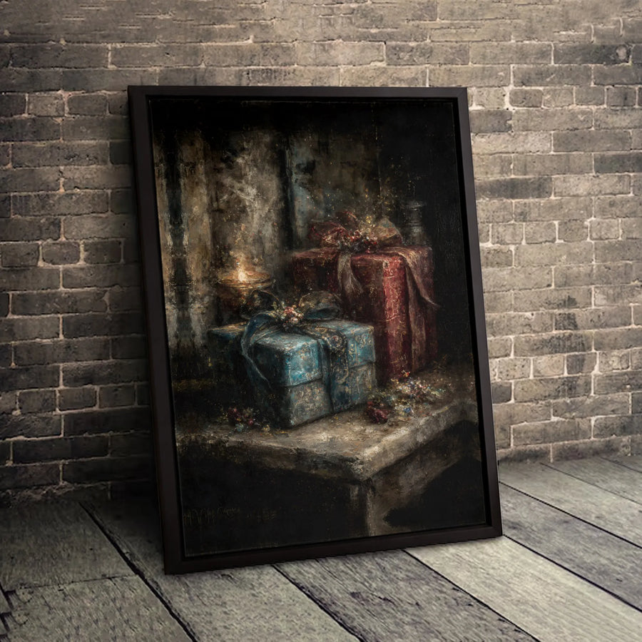 Christmas Still Life Canvas Print | Festive Wrapped Gift Boxes & Candlelight Art | Premium Gallery-Quality Decor | Holiday Home Wall Art Gift