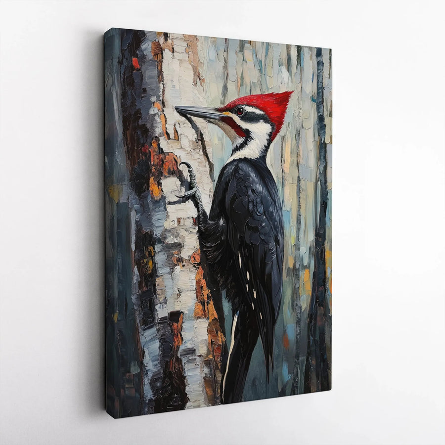 Pileated Woodpecker Canvas Print | Textured Palette Knife Style Bird Art | Gallery Quality 1.25" Profile | Nature Lover Home Decor Gift