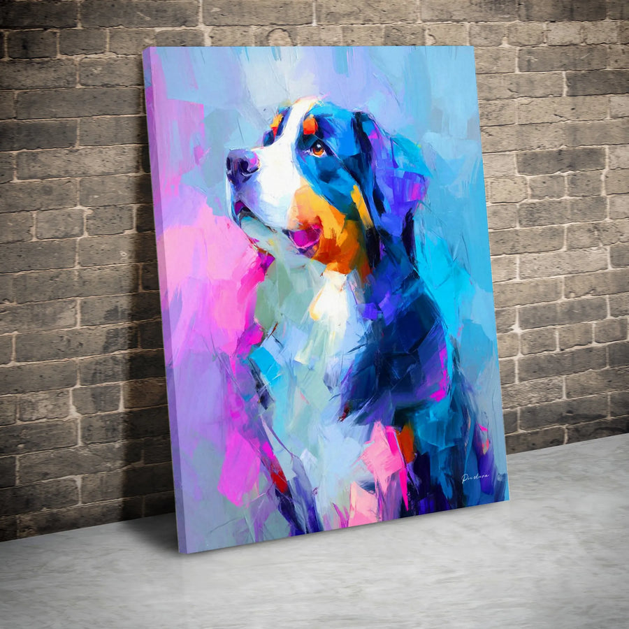 Bernese Mountain Dog Wall Art | Abstract Colorful Dog Painting Canvas | Premium Gallery Wrap Print | Unique Dog Lover Gift