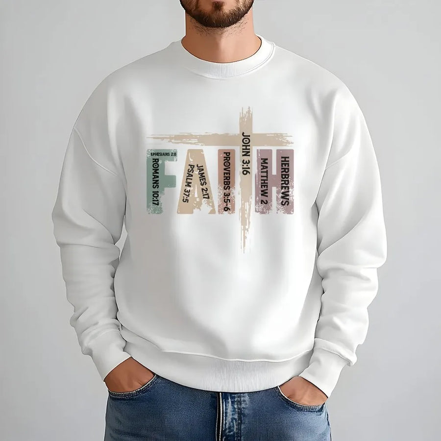 Faith Bible Verse Sweatshirt | Christian Scripture Cross Graphic | Premium Cotton Blend Crewneck | Religious Gift for Men and Women