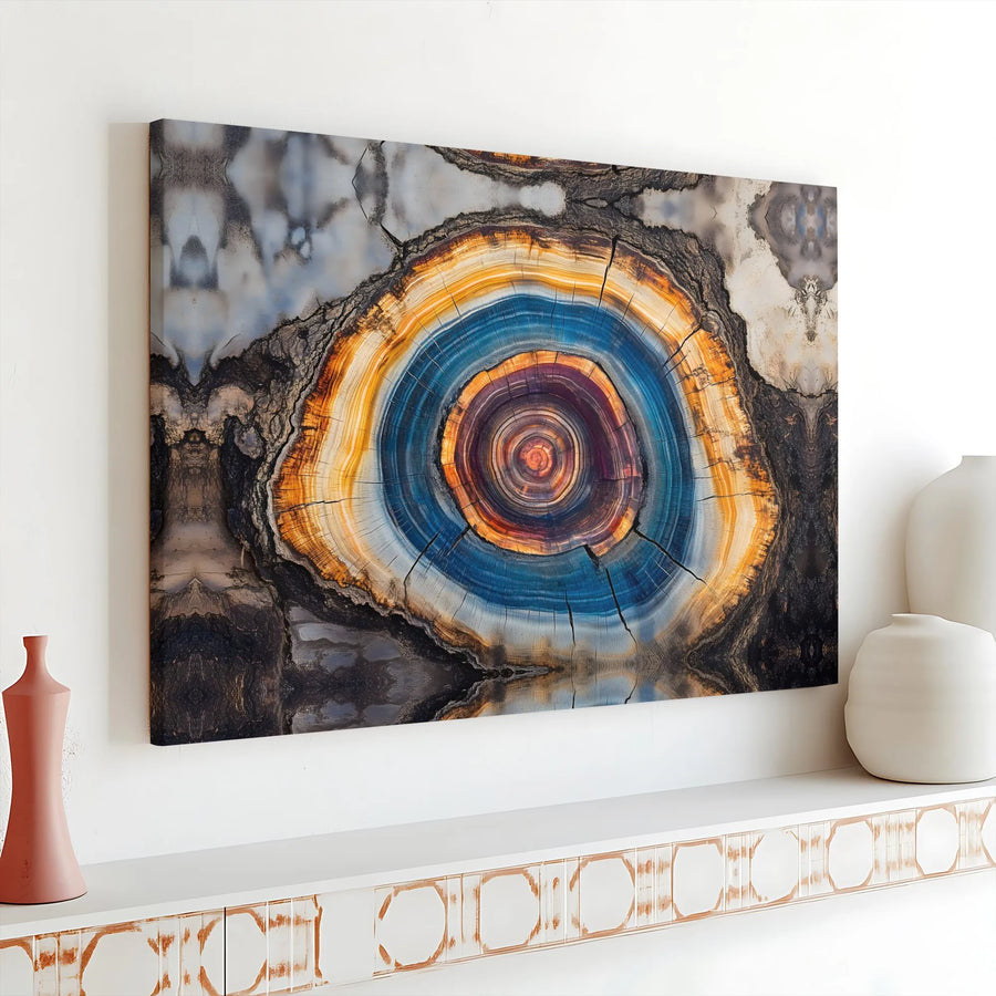 Abstract Geode Canvas Wall Art | Vibrant Agate Slice Print with Concentric Rings | 1.25" Thick Gallery Wrapped Canvas | Modern Home Decor Gift