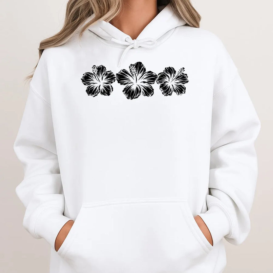 Hibiscus Flower Hoodie | Tropical Floral Graphic Crewneck | Soft Cotton Blend | Oversized Summer Beach Gift for Her