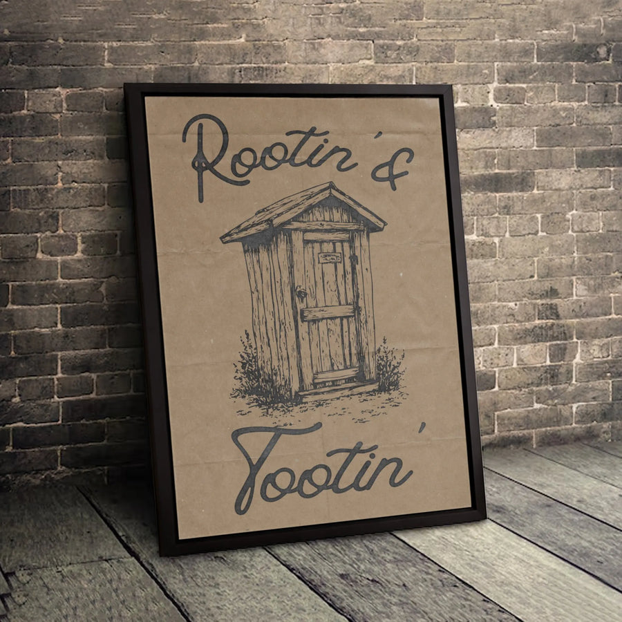 Rootin' & Tootin' Outhouse Canvas Wall Art | Rustic Bathroom Sign | Premium Fade-Resistant Print | Funny Farmhouse Decor Gift for Him
