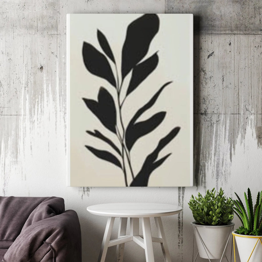 Minimalist Botanical Canvas Art | Black and White Plant Silhouette Print | Premium Gallery Wrapped Canvas | Modern Home Decor Gift